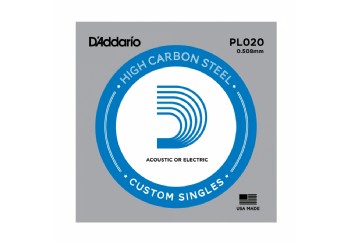D'Addario Acoustic or Electric Plain Stell Singles .020 - PL020 - Elektro ve Akustik Gitar Tek Tel