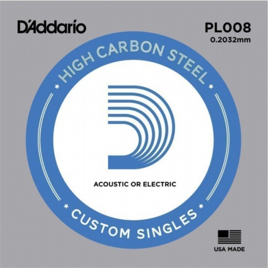 D'Addario Acoustic or Electric Plain Stell Singles .008 - PL008 Elektro ve Akustik Gitar Tek Tel