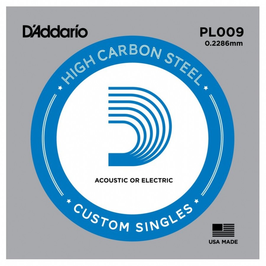 D'Addario Acoustic or Electric Plain Stell Singles .009 - PL009 Elektro ve Akustik Gitar Tek Tel