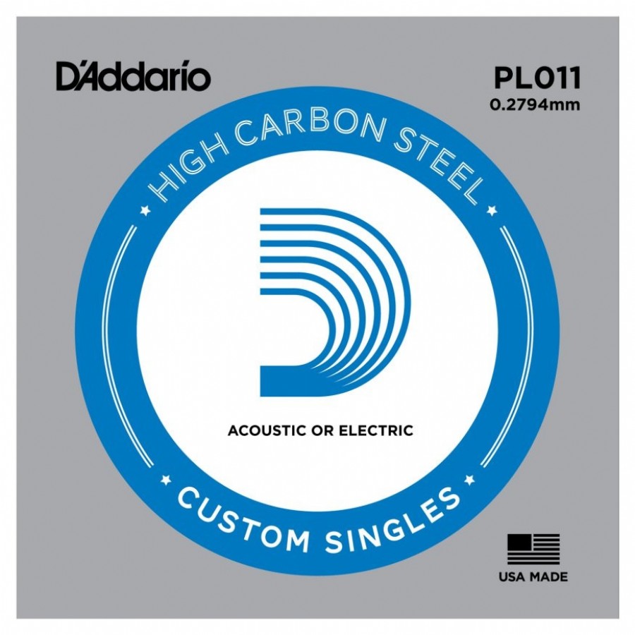 D'Addario Acoustic or Electric Plain Stell Singles .011 - PL011 Elektro ve Akustik Gitar Tek Tel