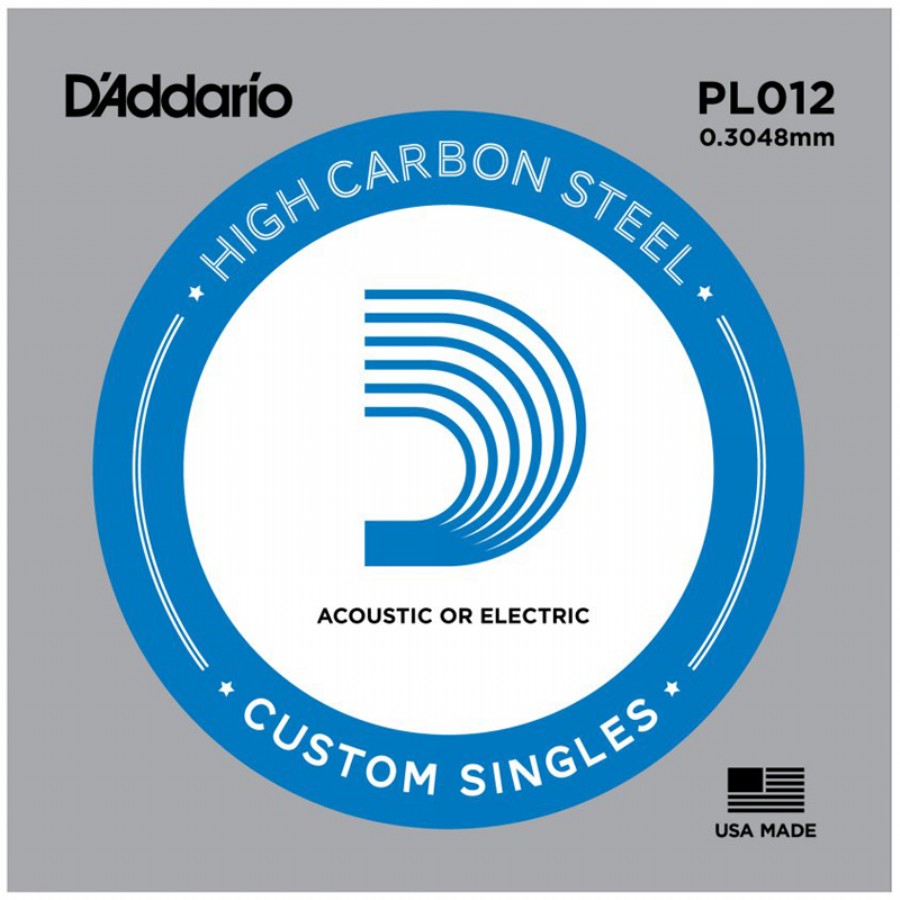 D'Addario Acoustic or Electric Plain Stell Singles .012 - PL012 Elektro ve Akustik Gitar Tek Tel