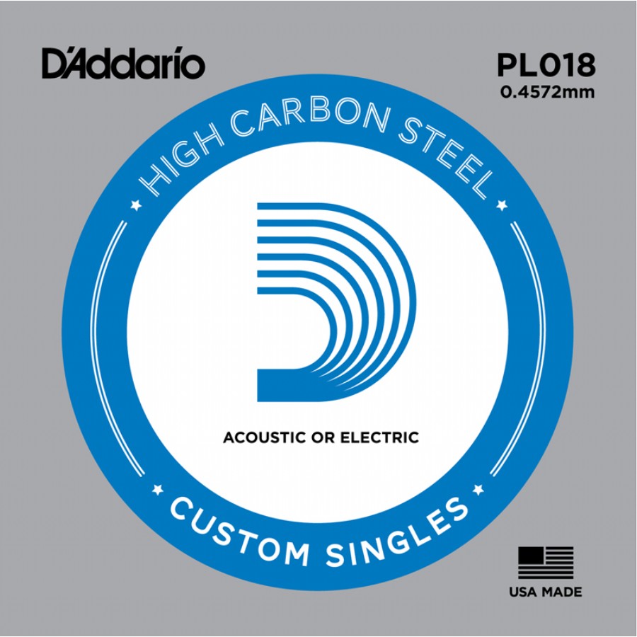 D'Addario Acoustic or Electric Plain Stell Singles .018 - PL018 Elektro ve Akustik Gitar Tek Tel