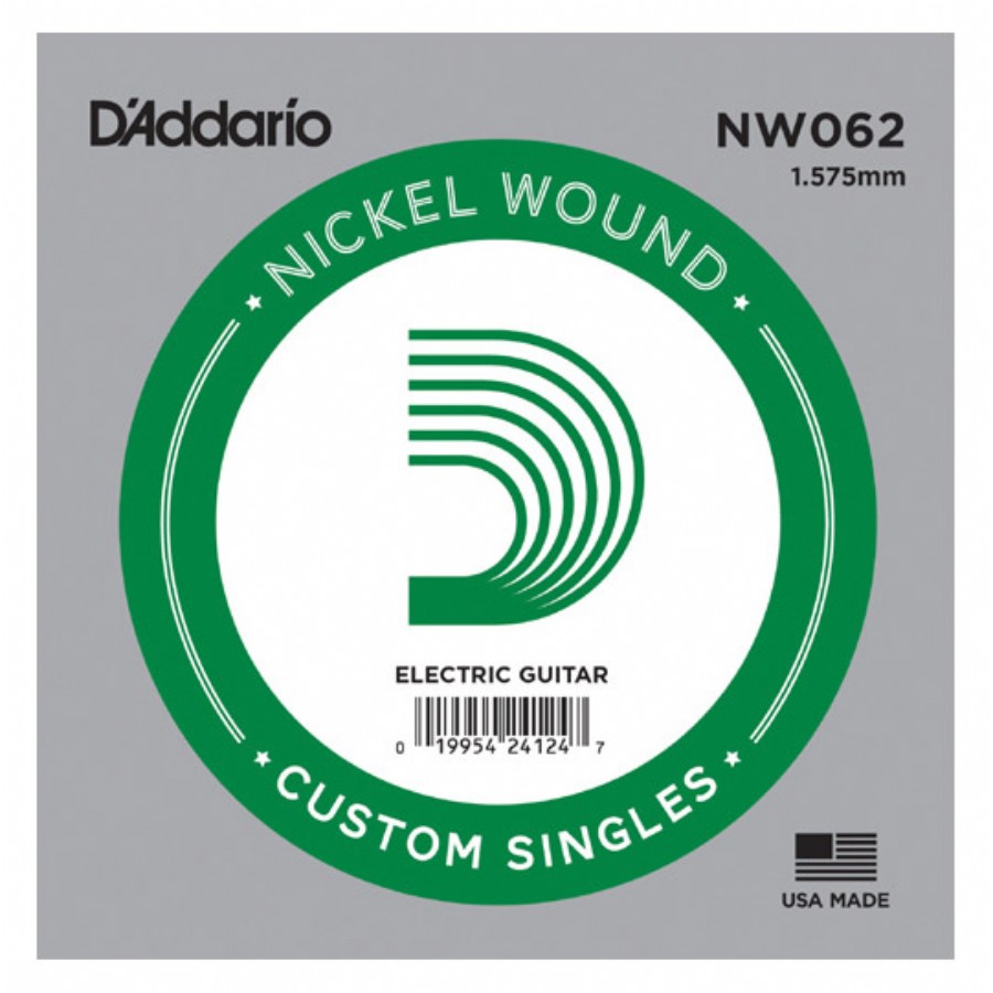 D'Addario Acoustic or Electric Nickel Wound Singles .062 - NW062 Elektro Gitar Tek Tel