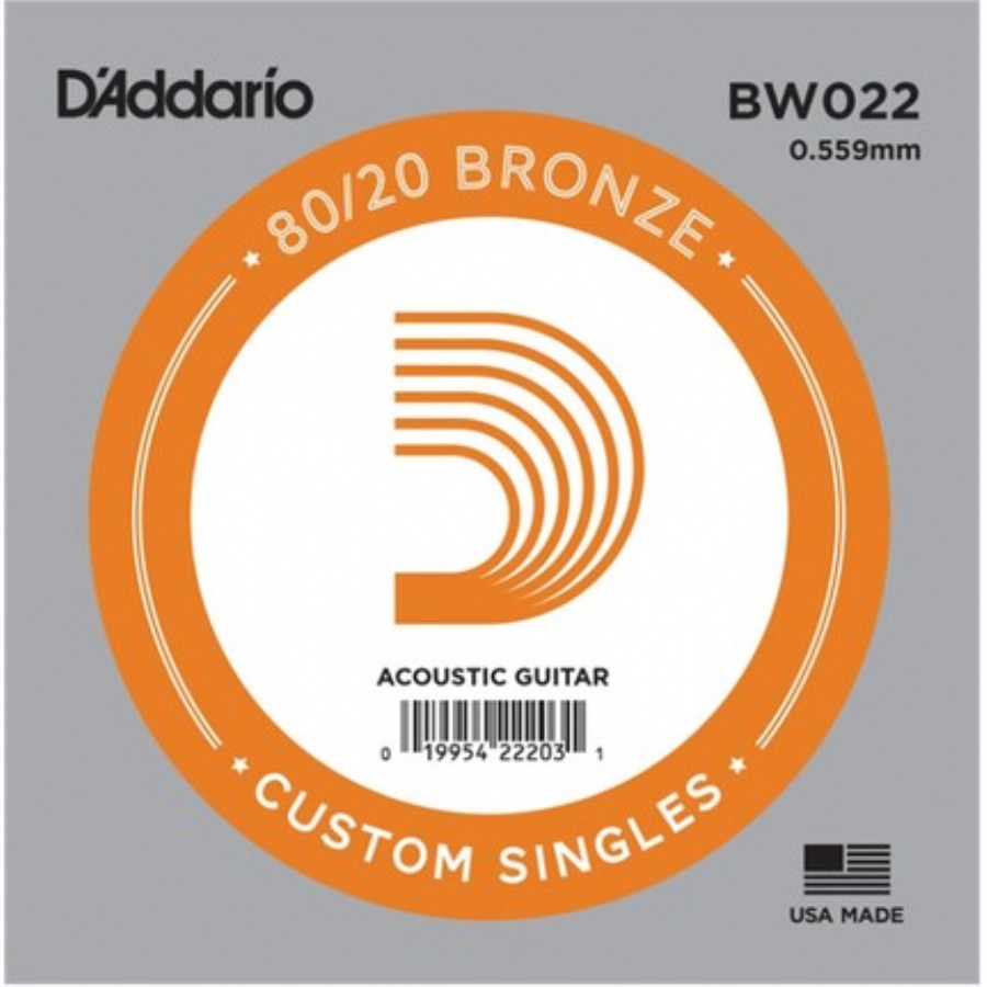 D'Addario Acoustic Guitar 80/20 Bronze Single .022 - BW022 Akustik Gitar Tek Tel