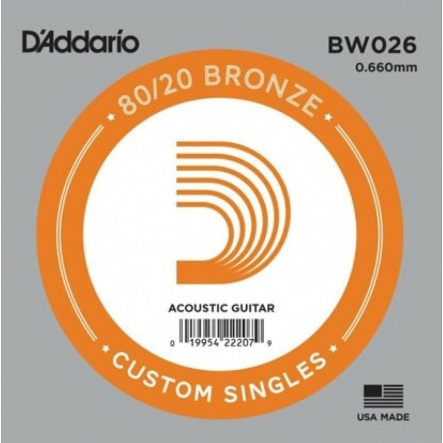 D'Addario Acoustic Guitar 80/20 Bronze Single 0.26 - BW026 Akustik Gitar Tek Tel