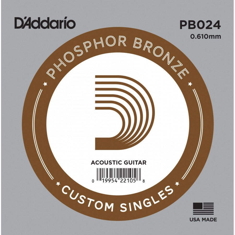 D'Addario Acoustic Guitar Phosphor Bronze Single .024 - PB024 Akustik Gitar Tek Tel