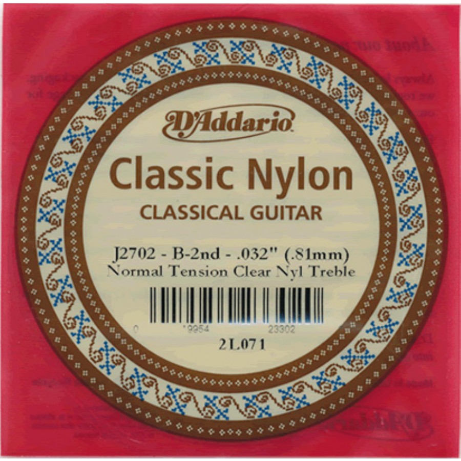 D'Addario Classic Nylon Normal Tension Clear Nyl Treble si - J2702 Klasik Gitar Tek Tel (Sarımsız)