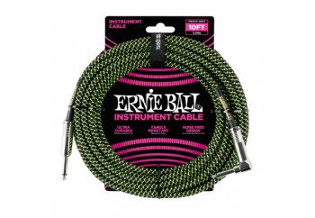 Ernie Ball Black / Green Braided Straight / Angle Instrument Cable P06077 - (3 metre) - Enstrüman Kablosu