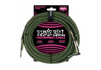 Ernie Ball Black / Green Braided Straight / Angle Instrument Cable P06082 - (5.5 metre) -  Enstrüman Kablosu