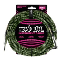 Ernie Ball Black / Green Braided Straight / Angle Instrument Cable P06077 - (3 metre)