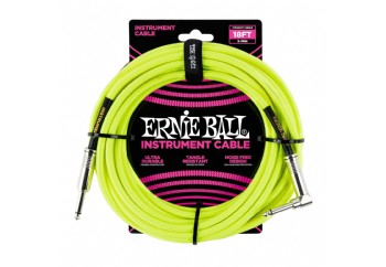 Ernie Ball Neon - Yellow Braided Straight / Angle Instrument Cable P06085 - (5.5 metre) -  Enstrüman Kablosu