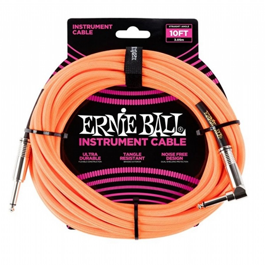 Ernie Ball Braided Straight / Angle Instrument Cable Neon Orange P06079 (3 metre) Enstrüman Kablosu