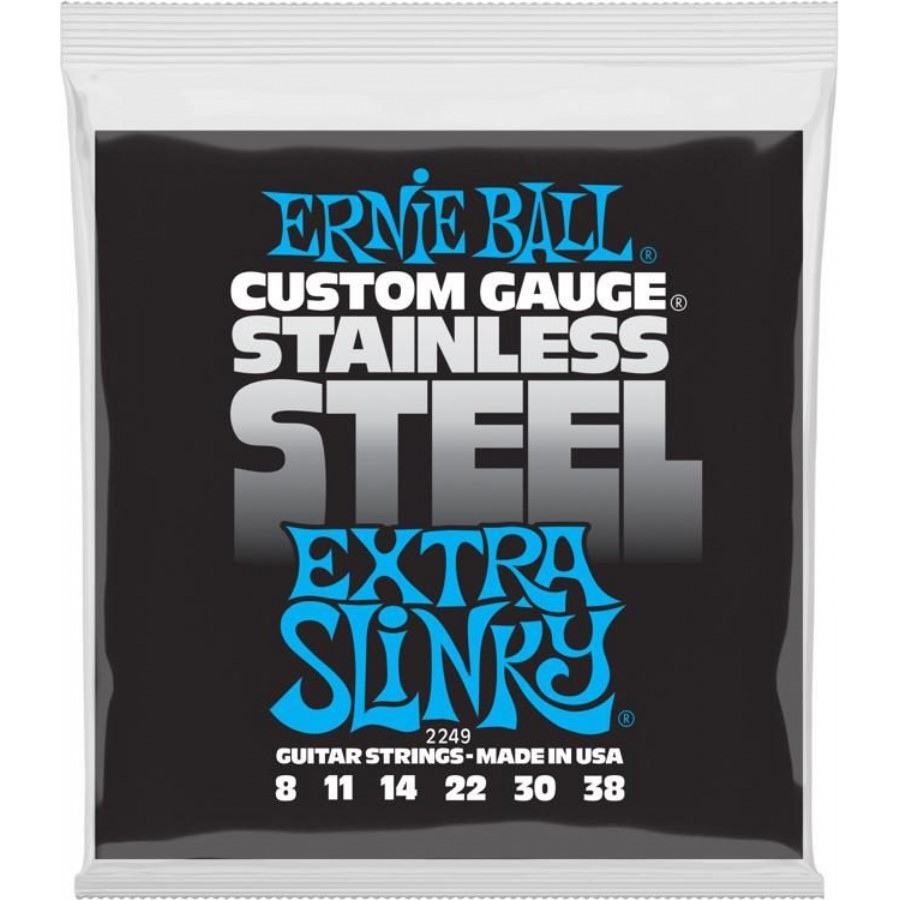 Ernie Ball 2249 Extra Slinky Stainless Steel Wound Electric Guitar Strings Takım Tel Elektro Gitar Teli 008-38