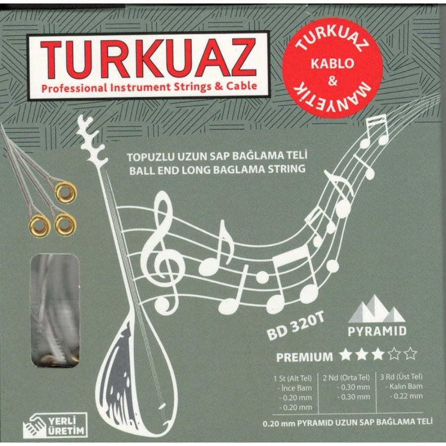 Turkuaz BD 320T 0.20 mm Topuzlu Pyramid + İpek Bamlı Takım Tel Uzun Sap Bağlama Teli 020