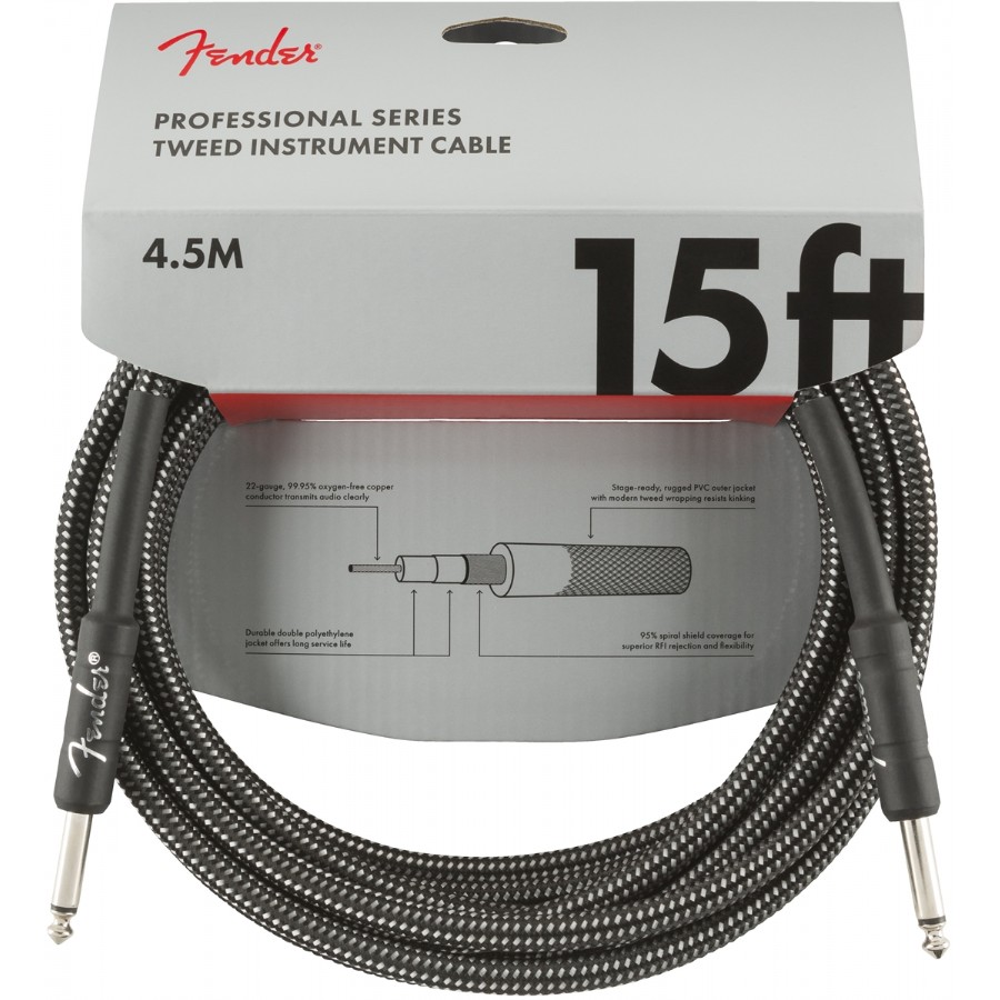 Fender Professional Series Instrument Cable, Tweed 4.5 Metre - Gray Tweed Enstrüman Kablosu