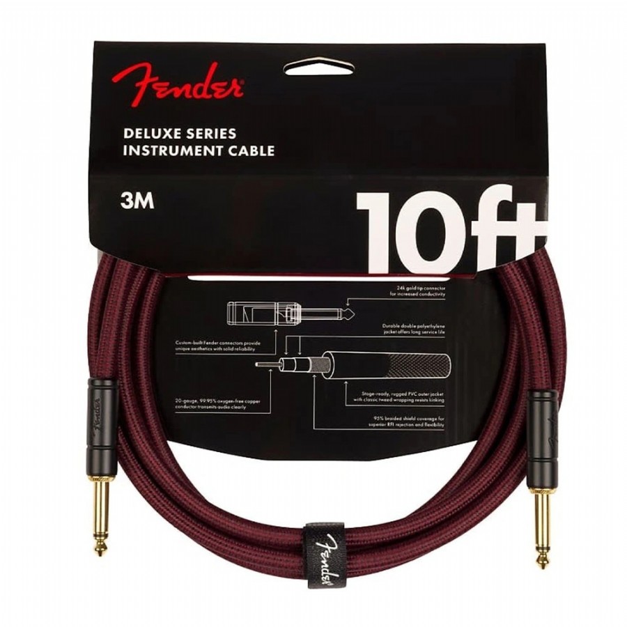 Fender Deluxe Series Instrument Cable Oxblood Tweed - 3 metre Enstrüman Kablosu