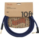 Fender Festival Hemp Instrument Cables 3 metre açılı - Blue Dream