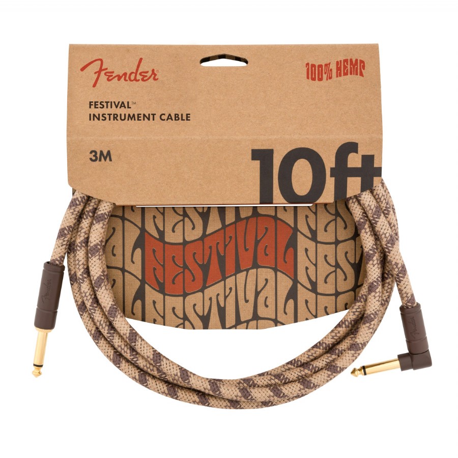 Fender Festival Hemp Instrument Cables 3 metre açılı - Brown Stripe Enstrüman Kablosu