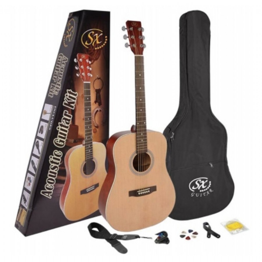 SX SD204K 4/4 Acoustic Guitar Pack Naturel Akustik Gitar Seti