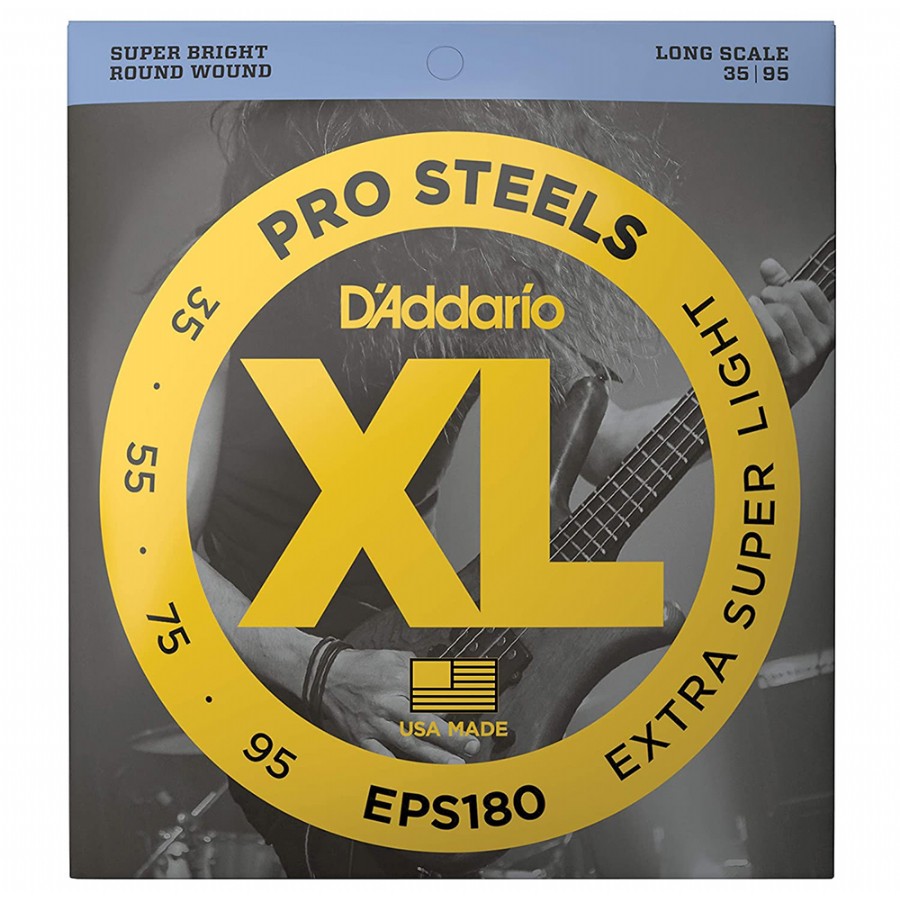 D'Addario EPS180 ProSteels Bass, Extra Super Light, 35-95, Long Scale 035-095 Takım Tel Bas Gitar Teli