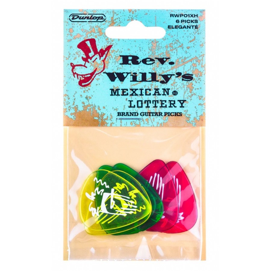 Jim Dunlop RWP01XH Rev Willy's Mexican Lottery Brand Guitar Picks 6 Adet - Extra-Heavy Pena
