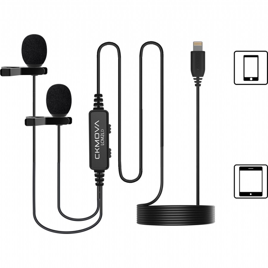 CKMOVA LCM2LD Dual-Head Lavalier Microphone for iOS Lightning Devices Condenser Yaka Mikrofonu