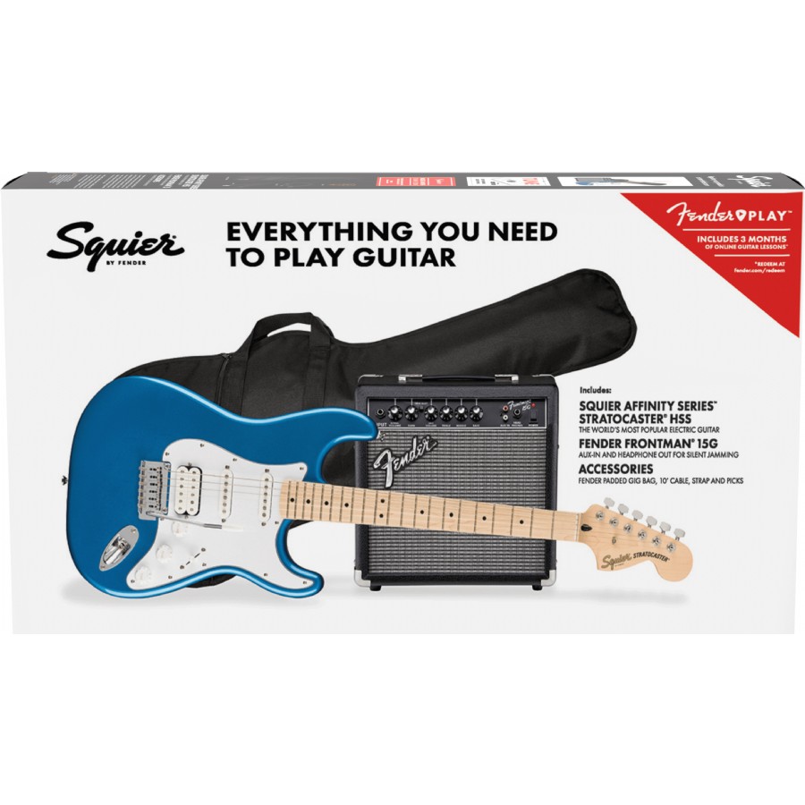Squier Affinity Strat HSS LRL CFM Frontman 15G Set Lake Placid Blue Elektro Gitar Seti