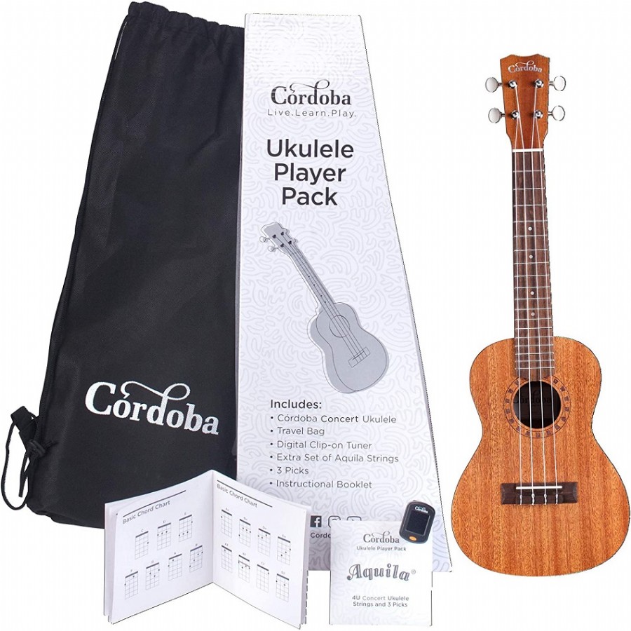 Cordoba Concert Ukulele Player Pack Natural Concert Ukulele Seti
