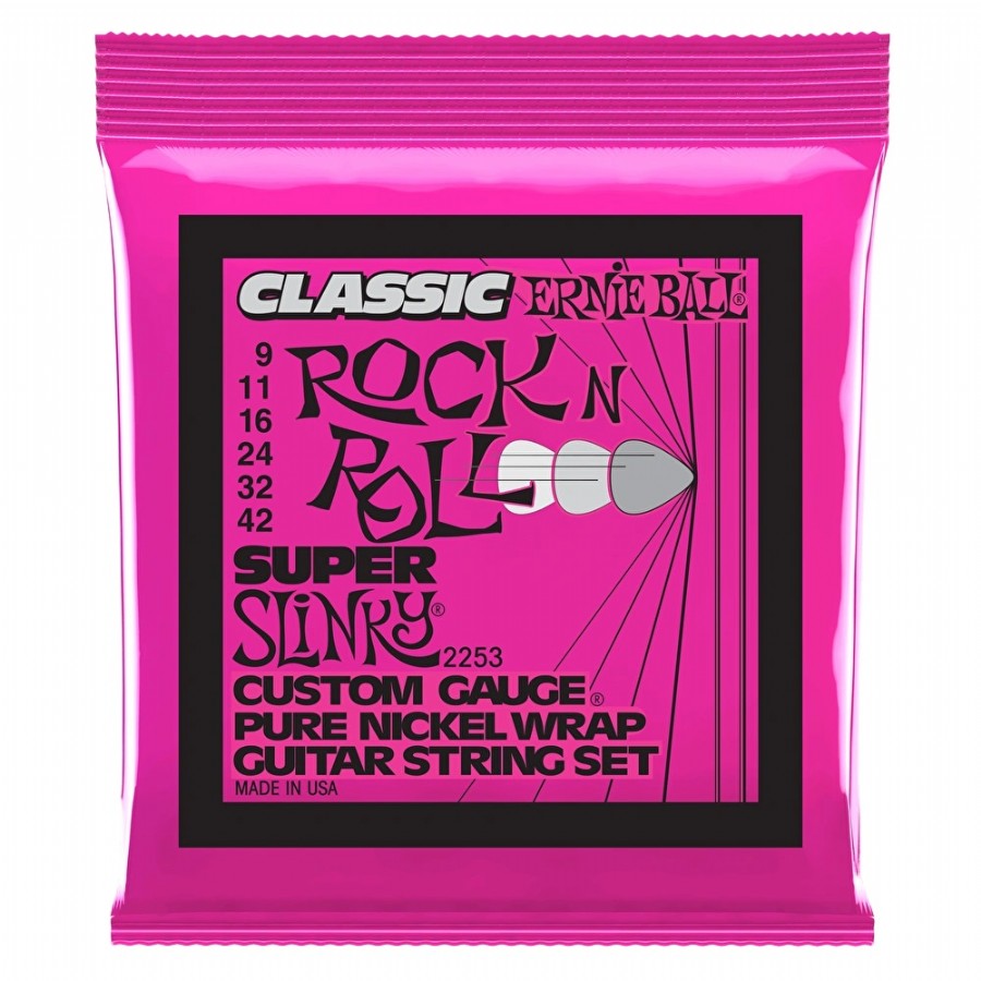 Ernie Ball P02253 Super Slinky Classic Rock N Roll Pure Nickel Wrap Takım Tel Elektro Gitar Teli 009-42