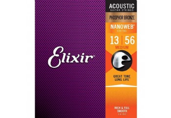 Elixir 16102 Phosphor Bronze Nanoweb Coated Acoustic Guitar Strings Medium Takım Tel - Akustik Gitar Teli 013-056
