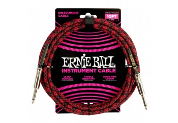 Ernie Ball P06394 Braided Instrument Cable Straight/Straight 10ft - Red/Black Red/Black - 3.05 metre -  Enstrüman Kablosu (3.05 mt)