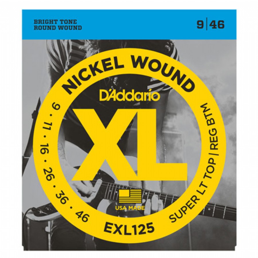 D'Addario EXL125 Nickel Wound, Super Light Top/ Regular Bottom, 9-46 Takım Tel Elektro gitar teli 009-046