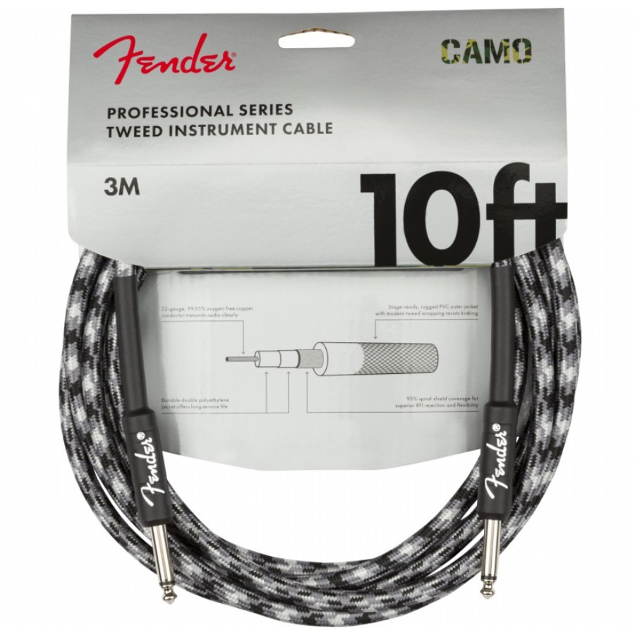 Fender Professional Series Camo Instrument Cables Winter Camo - 3 metre Enstrüman Kablosu