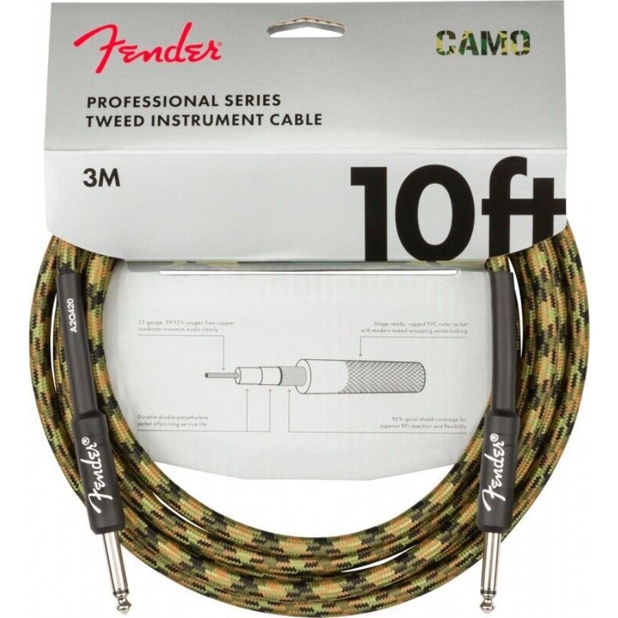 Fender Professional Series Camo Instrument Cables Woodland Camo - 3 metre Enstrüman Kablosu