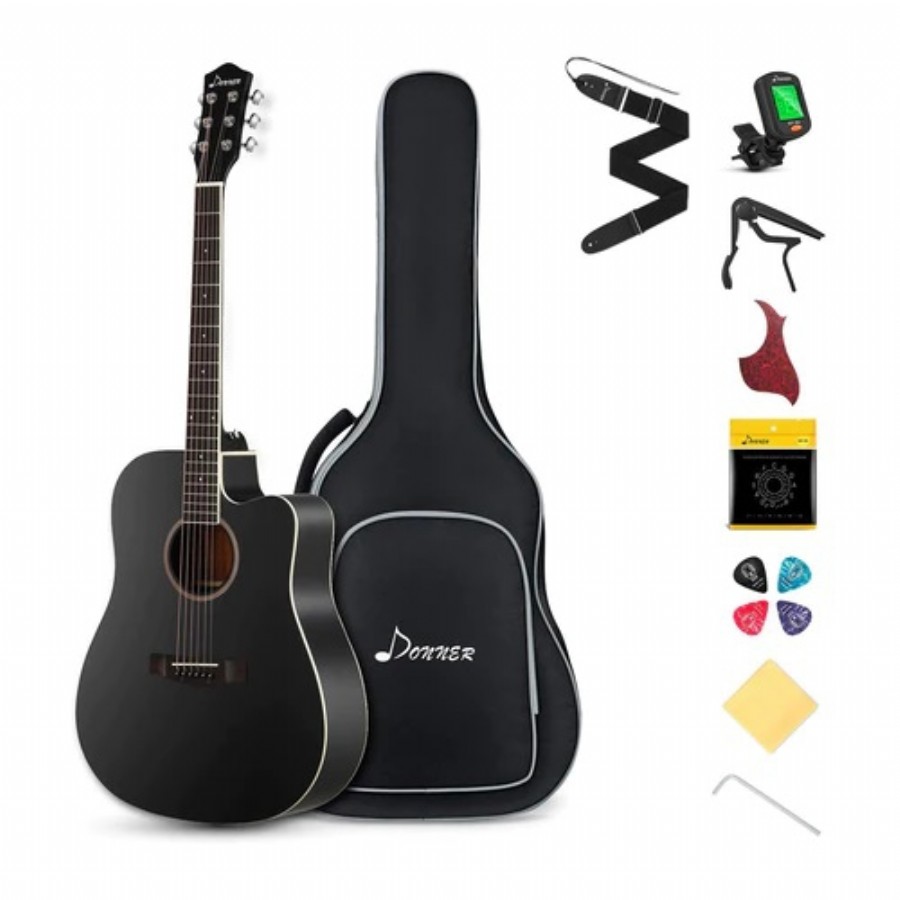 Donner DAG-1CB Cutaway Black Akustik Gitar Seti