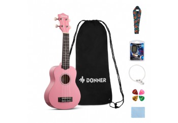 Donner DUS-10K Soprano Ukulele Ukelele Beginner Kit for Kids Pink - Soprano Ukulele