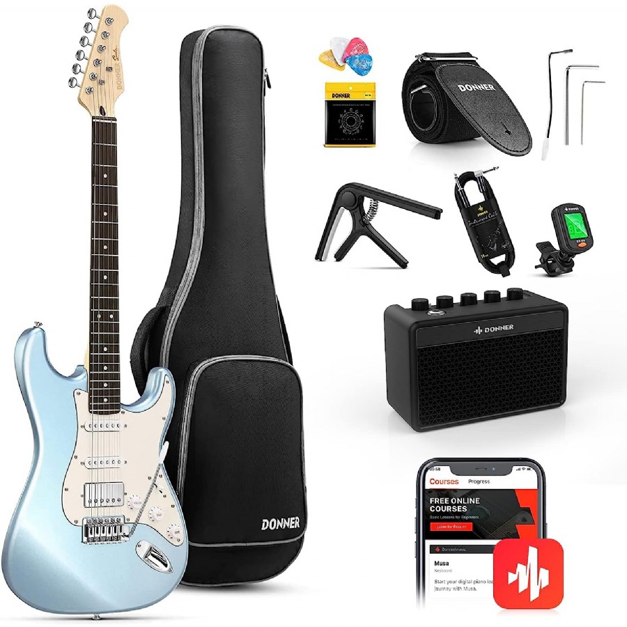 Donner DST-152R Metallic Ice Blue Elektro Gitar Seti