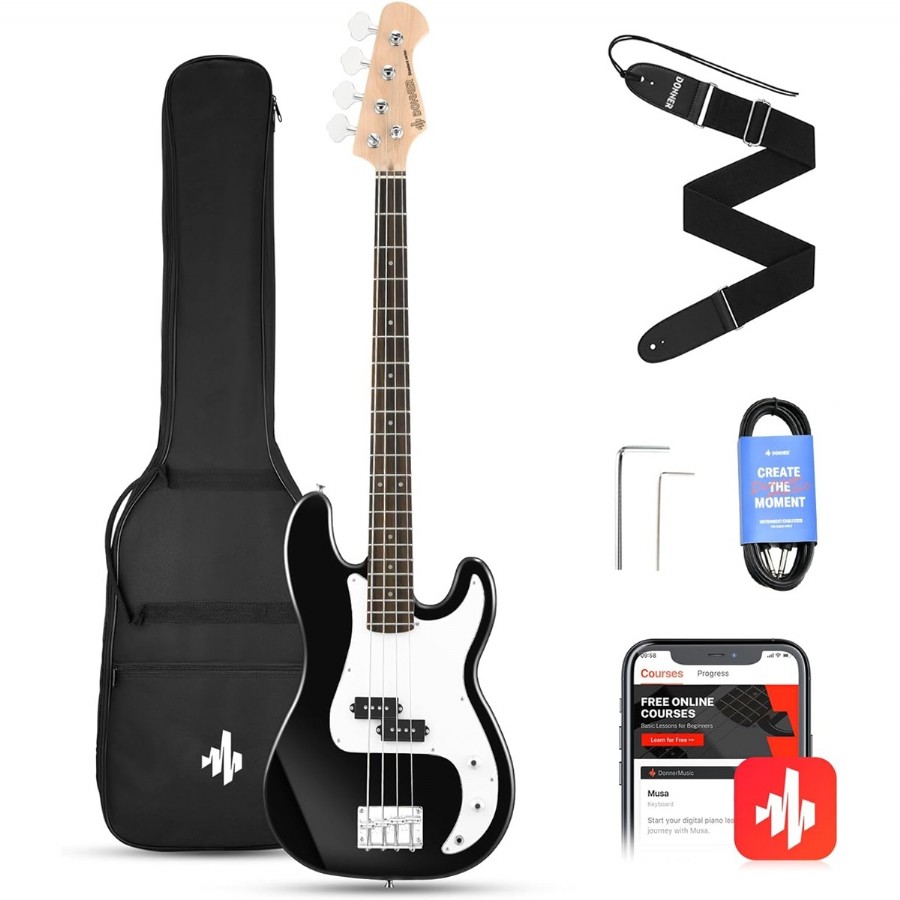 Donner DPB-510S Black Bas Gitar Paketi
