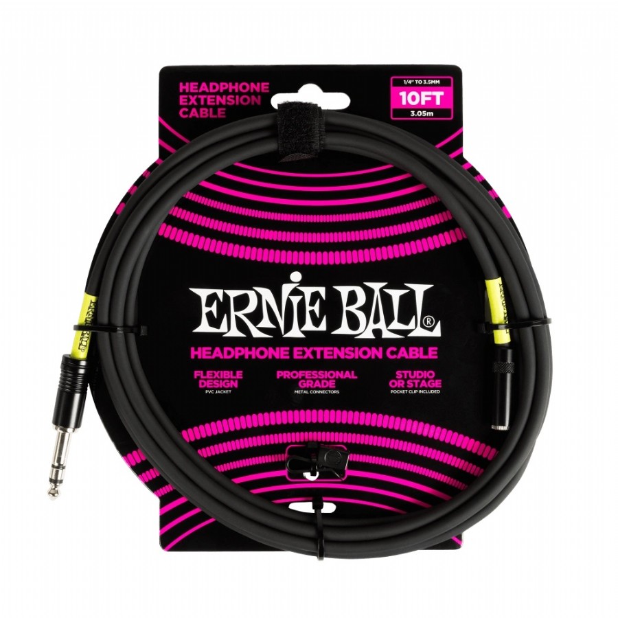 Ernie Ball Headphone Extension Cable 1/4 to 3.5mm 10ft - Black Kulaklık Uzatma Kablosu (3 metre)