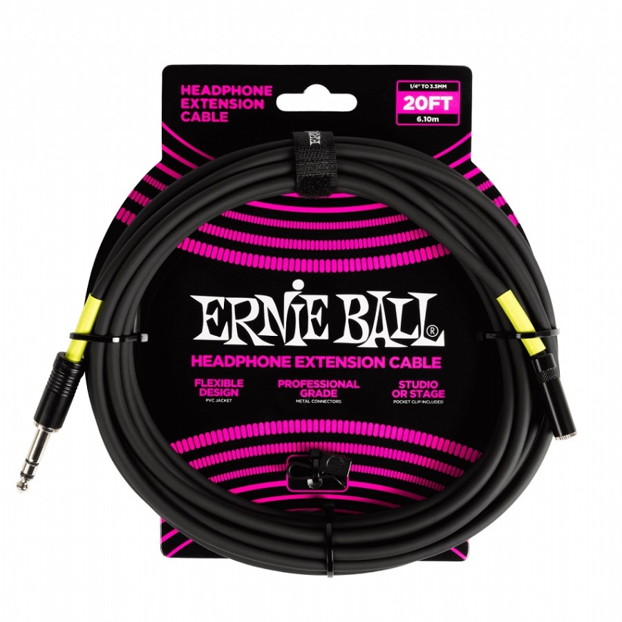 Ernie Ball Headphone Extension Cable 1/4 to 3.5mm 20ft - Black Kulaklık Uzatma Kablosu (6 metre)