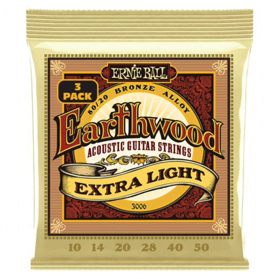 Ernie Ball P03006 Earthwood 80/20 Bronze Akustik Gitar Teli 010-050 (3 Set)
