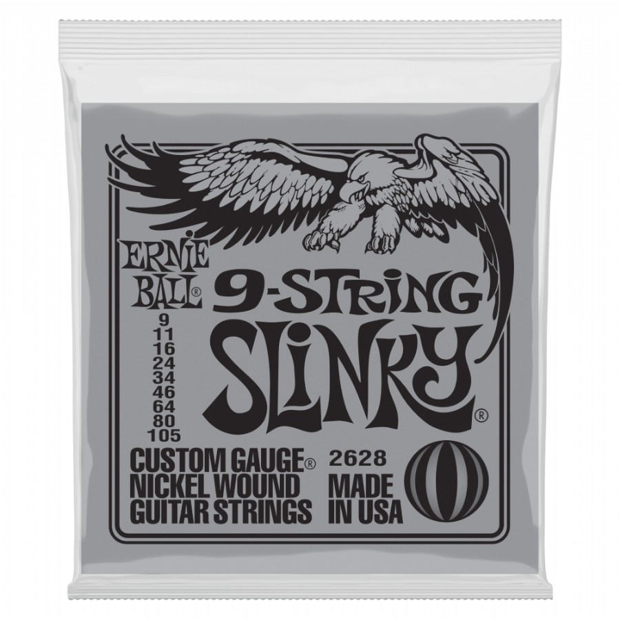 Ernie Ball P02628 Slinky Nickel Wound 9-String Electric Guitar Strings Takım Tel 9 Telli Elektro Gitar Teli 009-105