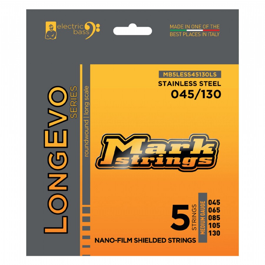 Mark Strings Longevo Stainless Steel Nano-Film Shielded 45-130 Takım Tel 5 Telli Bas Gitar Teli