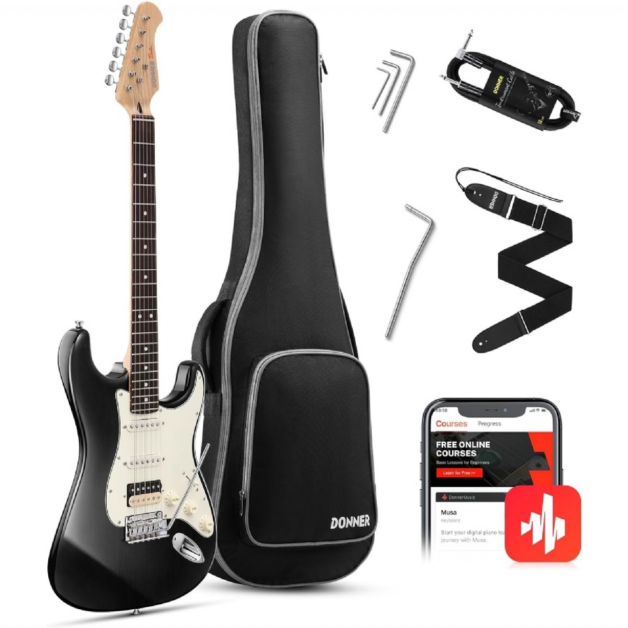 Donner Seeker Series DST-400 Black Elektro Gitar Seti