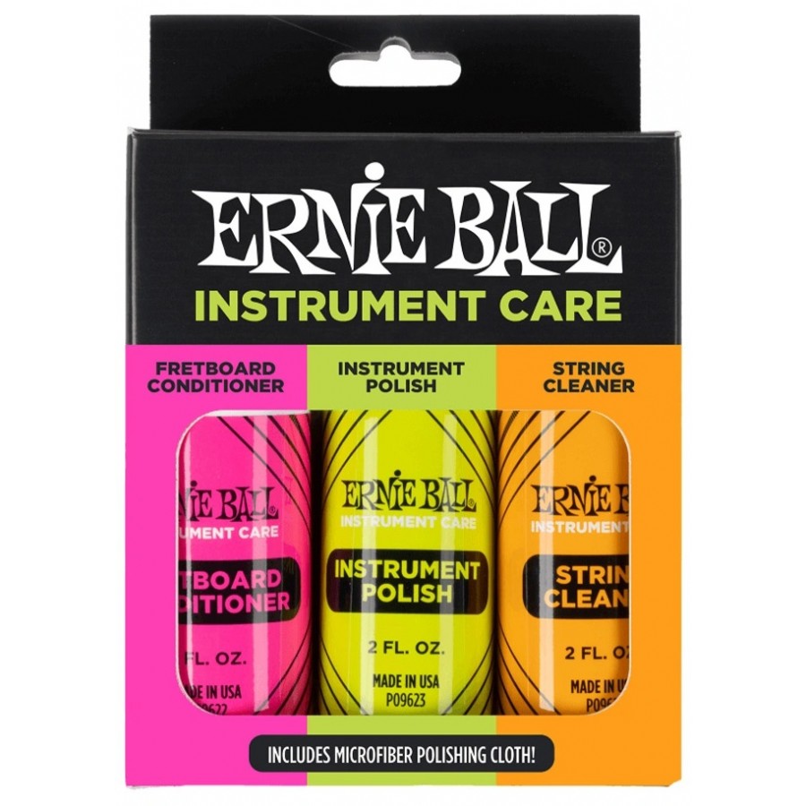 Ernie Ball P04225 3 lü Cila Seti ve Microfiber Temizlik Bezi Gitar Temizlik Ve Bakım Ürünü