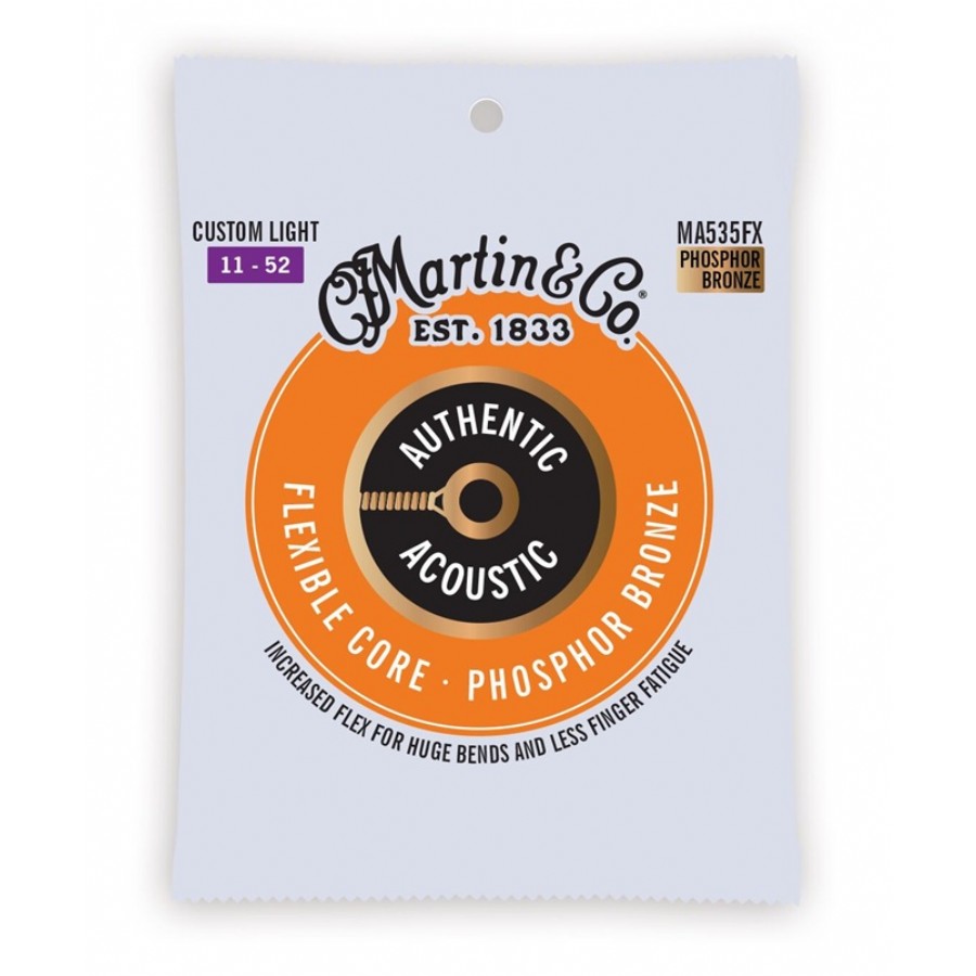 Martin Co. MA535FX Authentic Acoustic Flexible Core Guitar Strings Takım Tel Akustik Gitar teli 011