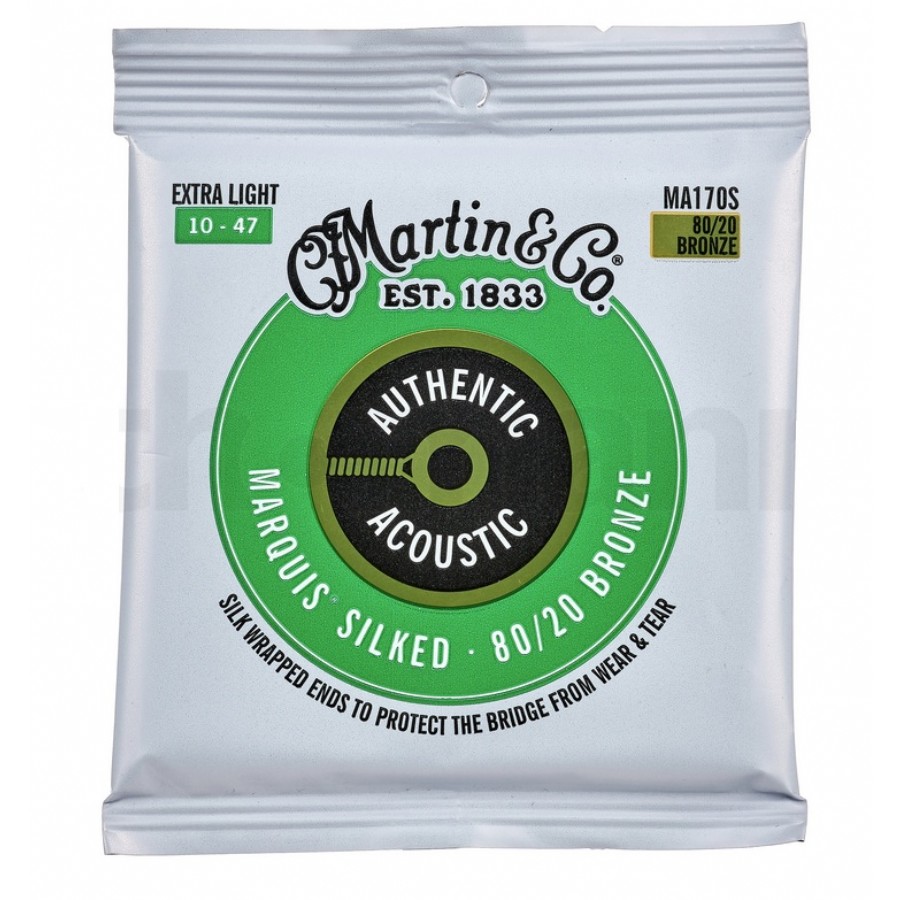 Martin Co. MA170S Authentic Acoustic Marquis Silked Guitar Strings 80/20 Bronze Takım Tel Akustik Gitar Teli 010-47