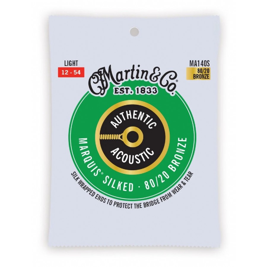 Martin Co. MA140S Authentic Acoustic Marquis Silked Guitar Strings 80/20 Bronze Takım Tel Akustik Gitar Teli 012-054