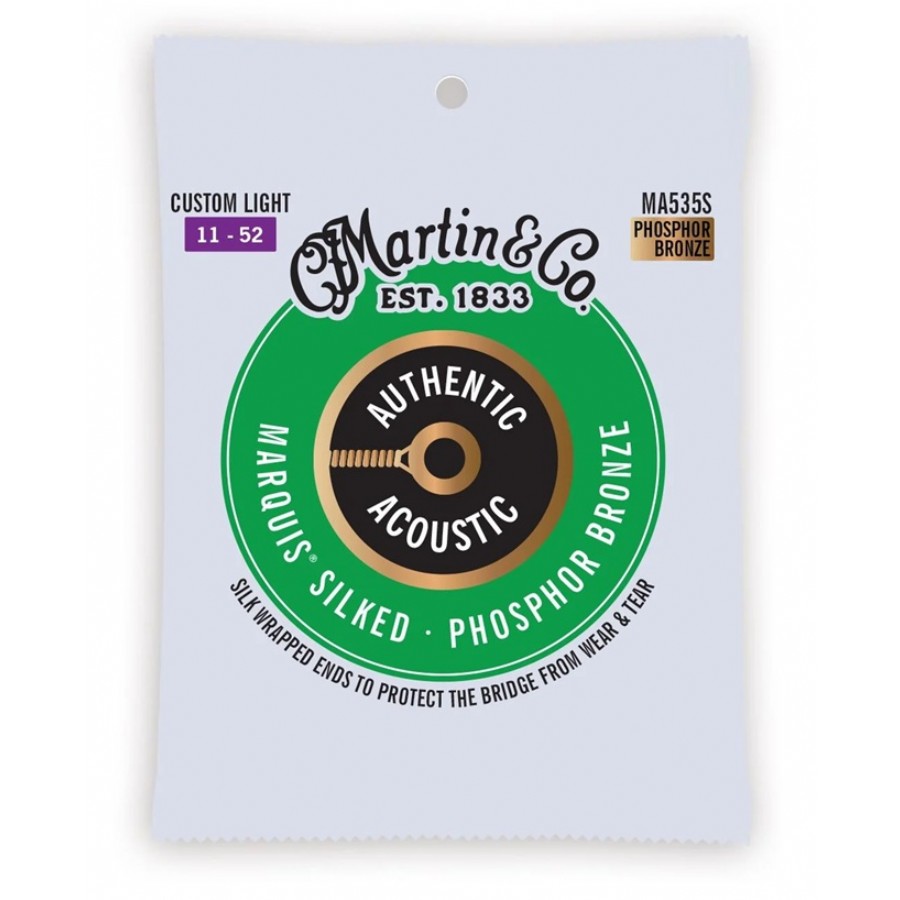 Martin Co. MA535S Authentic Acoustic Marquis Silked Guitar Strings Phosphor Bronze Takım Tel Akustik Gitar Teli 011-052