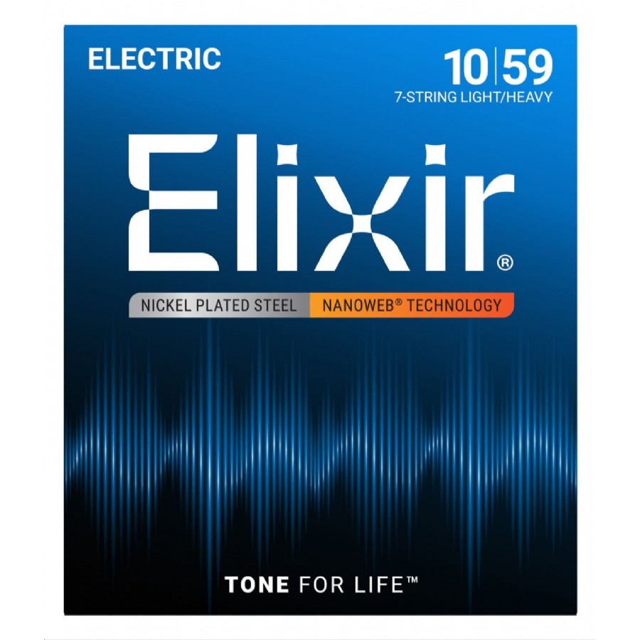 Elixir 12074 Light/Heavy Nanoweb Coated Nickel Plated Electric 7-String Guitar Strings Takım Tel 7 Telli Elektro Gitar Teli 10-59